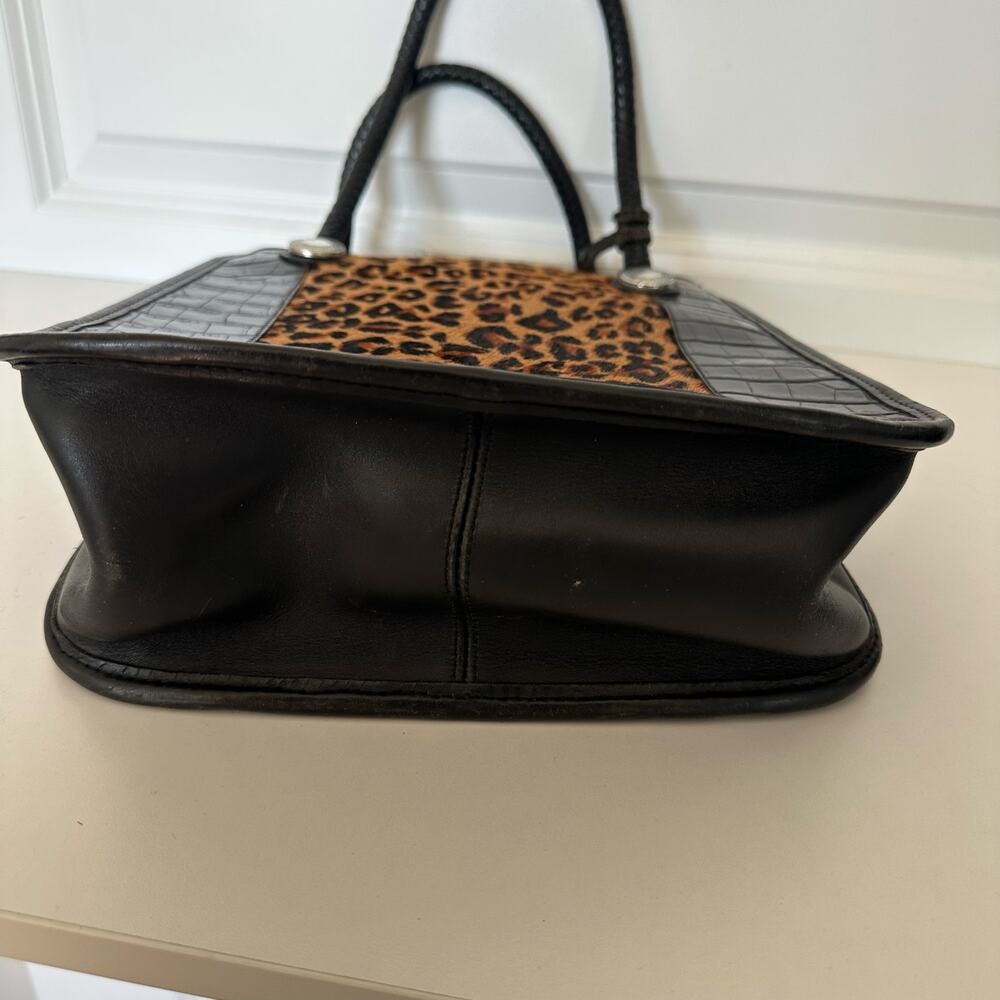 RARE! Brighton Vintage Leopard Calf Hair / Black Croc Leather Top Handle Bag VTG - Picture 4 of 7